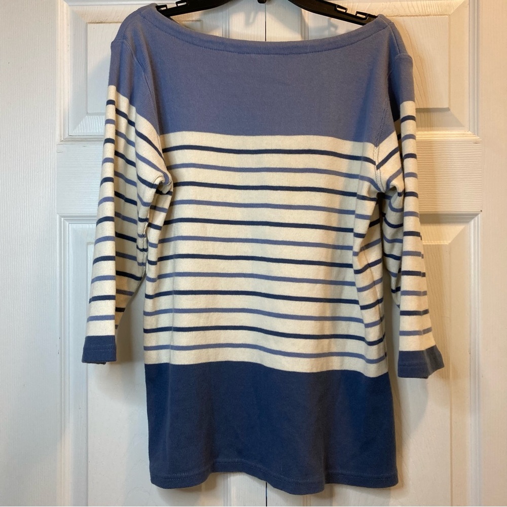 L.L. Bean womens striped boatneck 3/4 sleeve shirt size medium